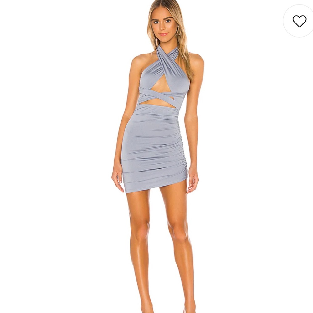Suzette Halter Mini Dress in Dusty Blue Superdown